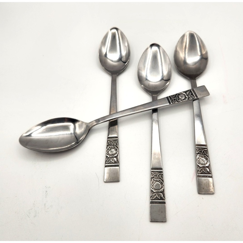 Laureen Black Rose Tablespoons Dinner Spoons National Stainless Lot Of 4 VTG